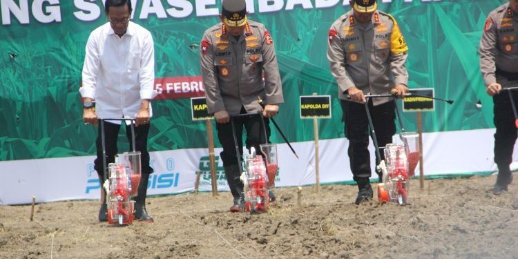 Kapolri dan Gubernur Yogyakarta Menanam Jagung Bersama Sri Sultan Hamengku Buwono X