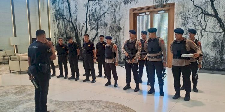 Satuan Brimob Amankan Kunjungan Presiden Senat Kamboja dengan Sterilisasi Titik Strategis