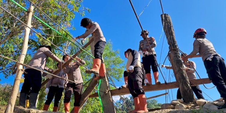Empat Jembatan Gantung Dibangun Polres Gayo Lues, Warga Dapat Jual Hasil Kebun ke Pasar